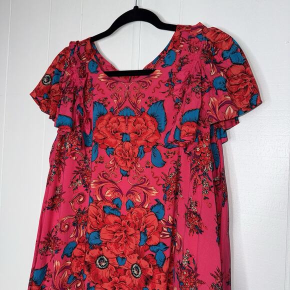 Free People Women’s Yara Floral Mini Dress Rose Combo Size Medium - Picture 3 of 4